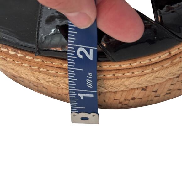 PRADA Vitello Shine Leather and Cork Espadrille Wedge Sandals Black Size 39 (9) - Picture 5 of 11